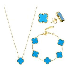 Gold and Blue Clover Jewelry Set